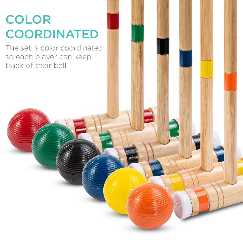 Best Choice Products 6-Player 32in Wood Croquet Set w/ 6 Mallets, 6 Balls, Wickets, Stakes, Carrying Bag - Multicolor, 3 of 7