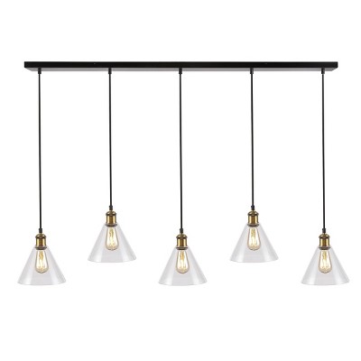 Presta 54'' Black and Clear Glass Industrial Chic Island Pendant with LED