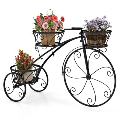 Tangkula 3-Tier Bicycle Plant Stand w/ Hollowed Baskets Metal Flower Pot Cart Holder