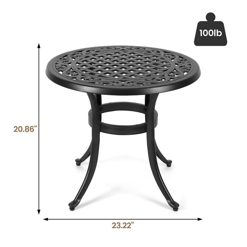 Whizmax Patio Bistro Table, Cast Aluminum Round Outdoor Table, Bistro Table with Umbrella Hole, for Poolside, Deck, Porch, Garden, Balcony, Black, 2 of 11
