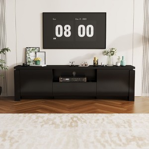 Famapy Modern Black TV Stand with Ambient Lighting: Sleek Design, Storage & Ambient Glow – Elevate Living Rooms Entertainment Center Media Console - 1 of 4