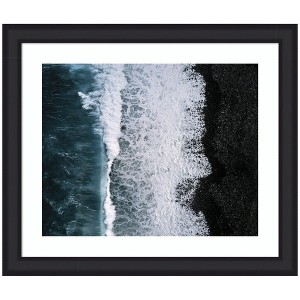 Kate and Laurel Framed Art Ocean Waves on the Black Beach in Iceland by Michael Schauer, 27x23, Oliver Black Narrow - 1 of 4