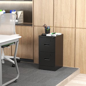 ORRD 2-Drawer Metal Vertical File Cabinet, Lock & Card Slot - Fits A4/Legal/Letter, Narrow Design, Black - 1 of 4