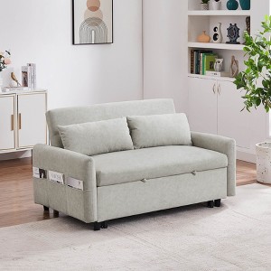 TinyHomie 55.1" Pull Out Sleep Sofa Bed Loveseats Sofa Couch with Adjsutable Backrest, Storage Pockets, 2 Soft Pillows, USB Ports - 1 of 4