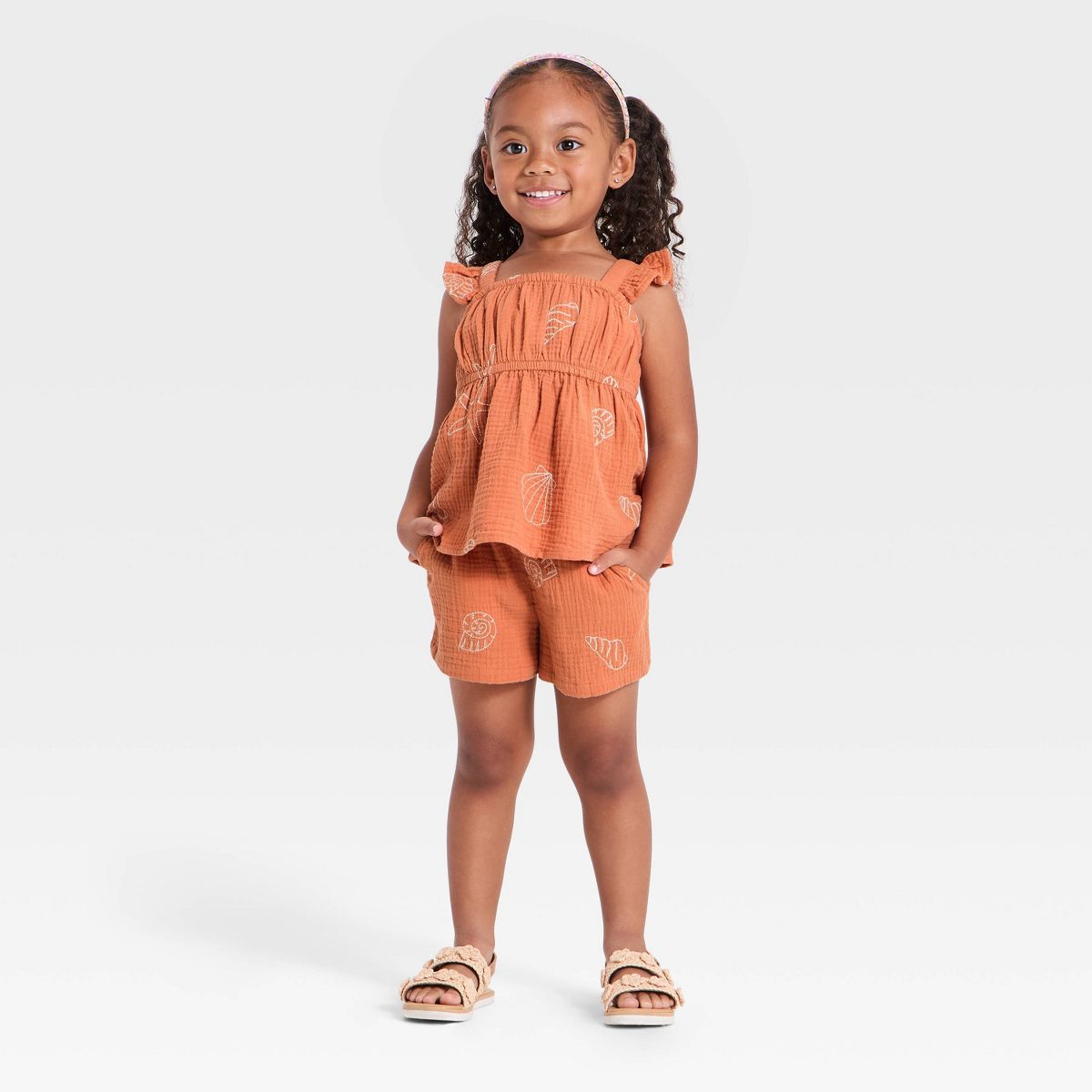 Toddler Girls' 2pc Terracotta Woven Tank Top and Shorts Set - Cat & Jack™ Orange