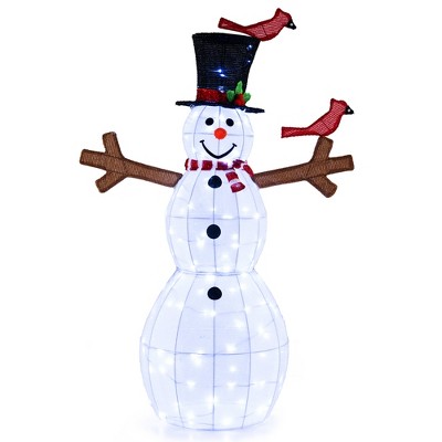 Tangkula 4.8 FT Christmas Snowman with 120 LED Lights Collapsible Xmas Snowman