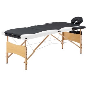 vidaXL Foldable Massage Table 3 Zones Wood Black and White - 1 of 4