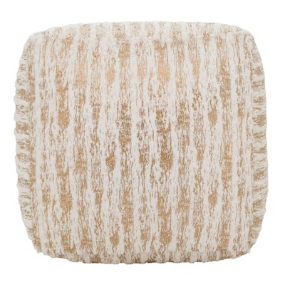 Gold Foil Print Faux Fur Pouf, 24" x 24" x 16"