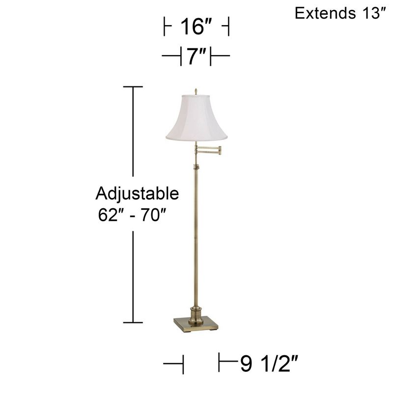 360 Lighting Traditional Swing Arm Floor Lamp 70" Tall Antique Brass White Fabric Bell Shade for Living Room Reading Bedroom Office, 4 of 5