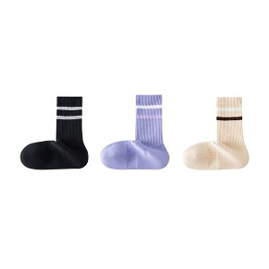 Anna-Kaci Women's 3-Pack Striped Ribbed Crew Socks Soft Stretch Fit Casual Athletic Style - 1 of 4