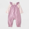 Baby Girls' 2pc Disney Minnie Mouse Long Sleeve T-Shirt & Embossed Overalls Set - Pink - 2 of 4