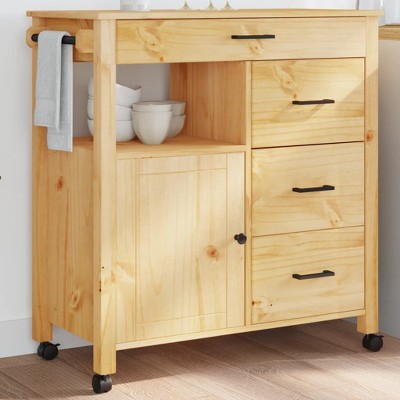 vidaXL Kitchen Trolley MONZA 33.1 in.x15.7 in.x35.4 in. Solid Wood Pine
