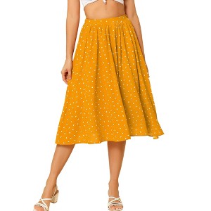 Allegra K Women's Date Dinner Floral A-Line Elastic Waist Flare Swing Midi Skirt - 1 of 4