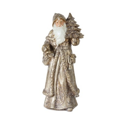 Gold and White Resin Santa Figurine Set