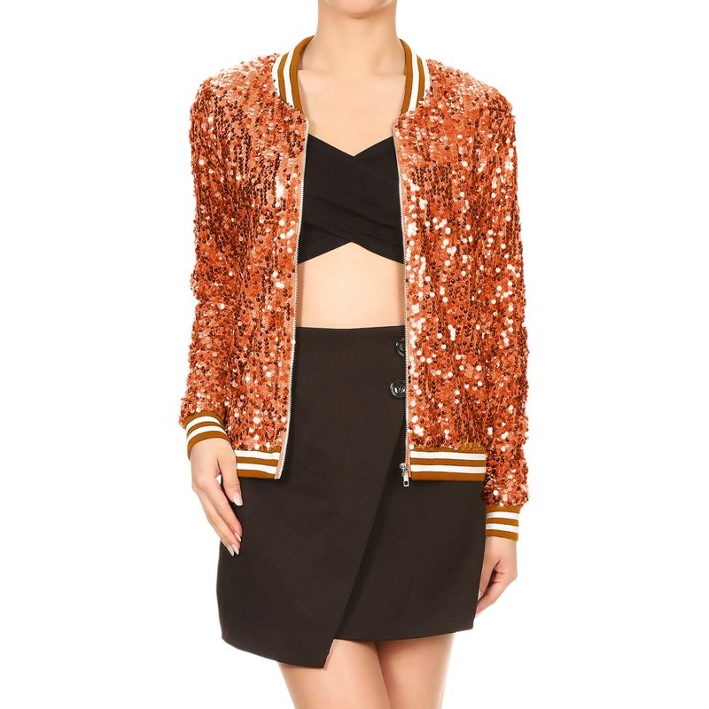 Anna-Kaci Sequin Bright Color Bomber Zip-Up Solid Jacket, 1 of 6