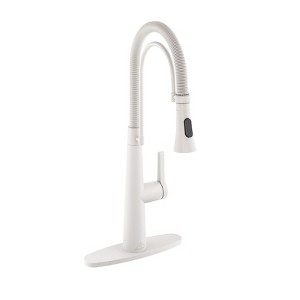 CASAINC Deck Mounted 1-Hole Single Handle Pull-out Kitchen Faucet, Matte White - 1 of 4