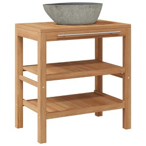 vidaXL Bathroom Vanity Cabinet Solid Teak with Riverstone Sink - 1 of 4