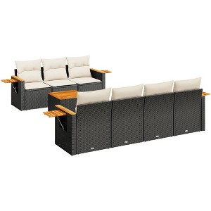 vidaXL 8 Piece Patio Sofa Set with Cushions Black and Cream Poly Rattan - 1 of 4