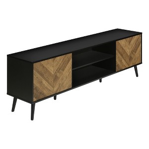 71' Contemporary TV Stand with Black Wood Legs, Push Latch Cabinets, and Fixed Open Shelf for Living Room - 1 of 4