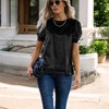 Amaryllis Women's Short-Sleeve Velvet Puff Sleeve Top Elegant Crew Neck  Texture - 4 of 4