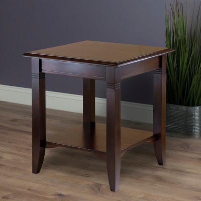 Nolan Cappuccino Square Wood End Table with Shelf
