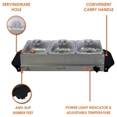 MegaChef Stainless Steel Buffet Server with 3 Sectional Trays