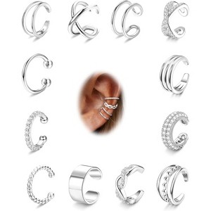 12-piece set of 14K plated clip-on earrings for women, clip-on ear cartilage earrings, adjustable false earrings - 1 of 4