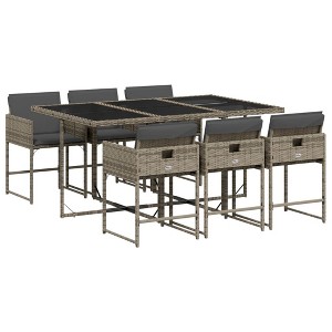 vidaXL Patio Dining Set with Cushions Table and Chairs Outdoor Poly Rattan - Gray Glass 6 Piece - 1 of 4