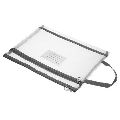 Unique Bargains Office Business A4 Nylon Document Pouch Mesh Zip Files Handle Bag with Name Tag