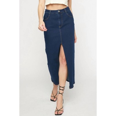 Women's Mid Length Denim Skirt - entro