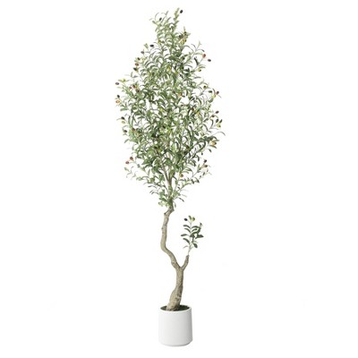 Whizmax Artificial Olive Tree - Faux Potted Plant in White Planter with Green Moss, Indoor Decor for Home, Office, Living Room