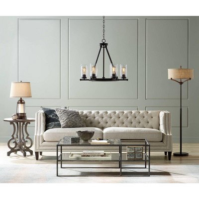 Bronze Seeded Glass 25" Industrial Rustic Table Lamp with Off-White Shade