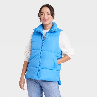 blue puffer vest