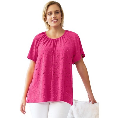 ellos Plus Size Flutter Sleeve Knit Eyelet Tunic