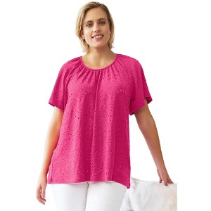 ellos Plus Size Flutter Sleeve Knit Eyelet Tunic - 1 of 4