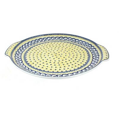 Blue Rose Polish Pottery Saffron Round Serving Tray with Handles