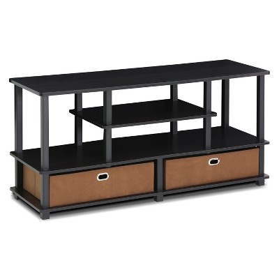 Espresso Wood TV Stand with Storage Bins for 55-Inch TV
