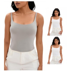 INSPIRE CHIC 3 Packs Women's Square Neck Cami Vest Shelf Bra Adjustable Spaghetti Strap Tank Camisoles - 1 of 4
