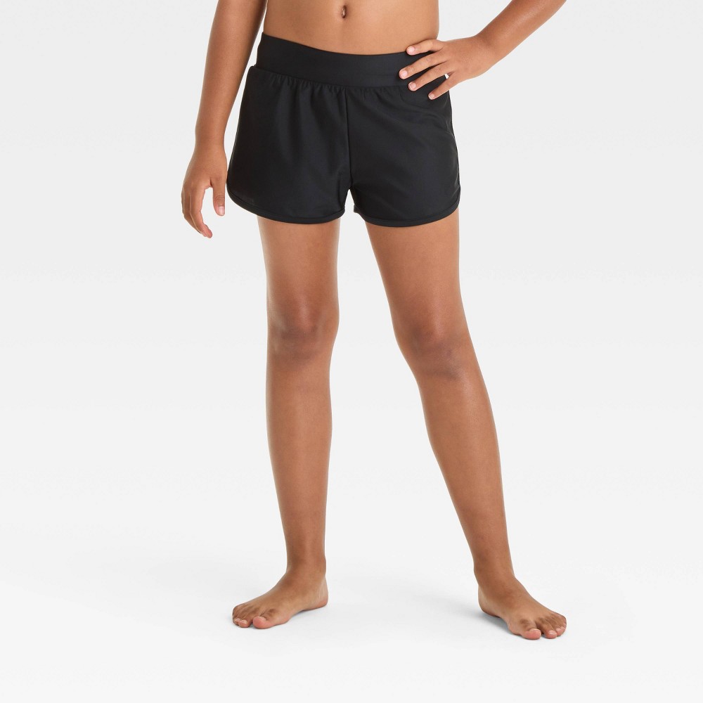 Girls' Solid Cover Up Bottom - Cat & Jack™ Black XL: Recycled Polyester, Spandex, UPF 50+, Fit, Mid Rise