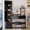 VYNXARIA Full Body Mirror Cabinet&Round Mirror Vanity Table&Cushioned Stool,Large Desktop, Multi-layer High Capacity Storage,Black - 2 of 4
