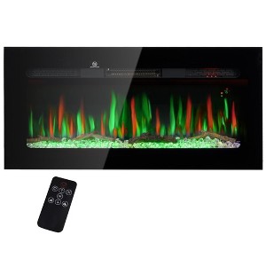 Yukimo 40" Insert Electric Fireplace Heater, Realistic Flame Effect with Remote Control, Adjustable Heat Settings, Black - 1 of 4