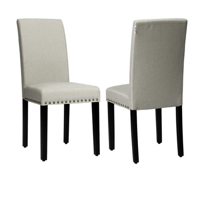 Tangkula 2-Piece Upholstered Linen Fabric Dining Chairs with High Backrest & Padded Seat