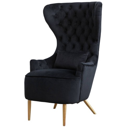 Upholstered Tufted High Wingback Chair Black Velvet Kinwell