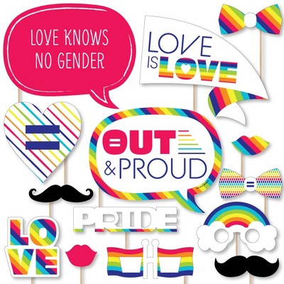 Big Dot of Happiness Love is Love - LGBTQIA+ Pride - Rainbow Party Photo Booth Props Kit - 20 Count