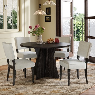 5-Piece Dining Set with Round Table and 4 Upholstered Chairs