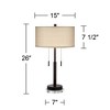 Franklin Iron Works Bernie Industrial Table Lamps Set of 2 with Round Risers 26" Tall Bronze USB Charging Port Tan Drum Shade for Bedroom Living Room - 4 of 4
