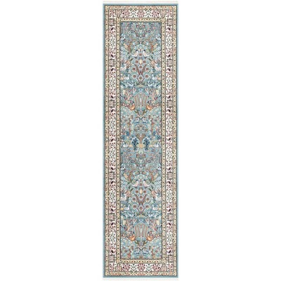 Blue Floral Synthetic Easy Care Runner Rug