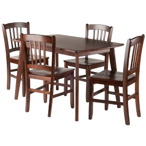 5pc Shaye Dining Table with Slat Back Chairs Walnut - Winsome: Mid-Century Modern, Wood, Non-Extension, Seats 4 - 1 of 3