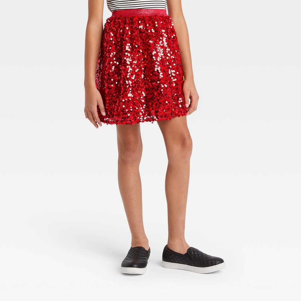 Girls' Sequin Tulle A-Line Skirt - Cat & Jack Red XS