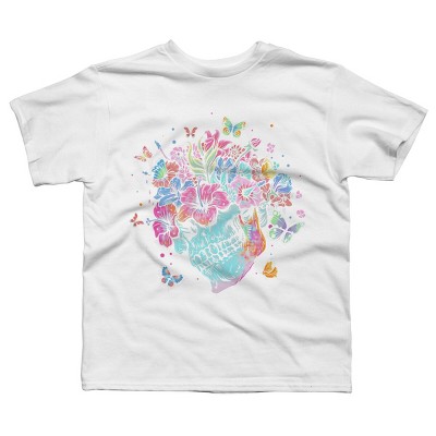 Boy's Design By Humans Floral Butterfly Skull Funny Halloween Costume Hippie Flower By JeilJersey T-Shirt